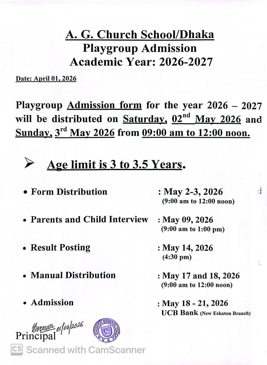 Playgroup admission notice for the academic year 2026-2027